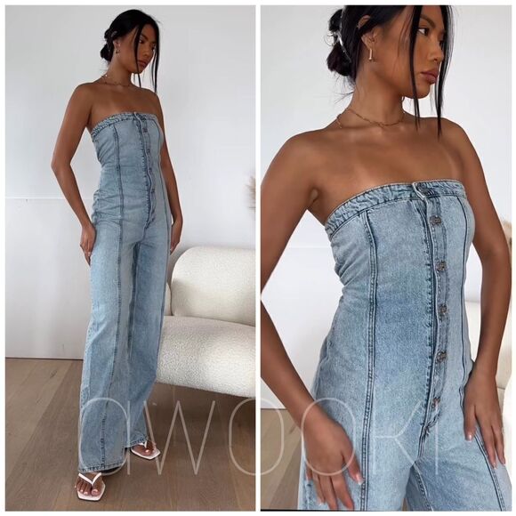 ZARA TRF STRAPLESS DENIM JUMPSUIT 8197/059 - Picture 1 of 10